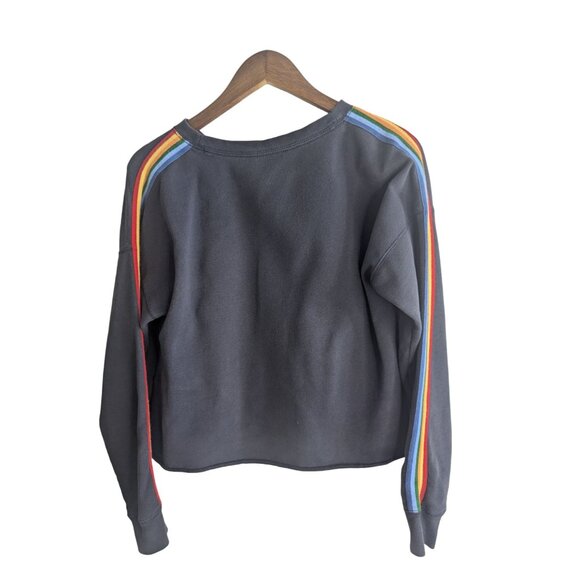 Abercrombie & Fitch Rainbow Stripe Cropped Sweatshirt Cozy & Casual Logo Sz S - Picture 5 of 10